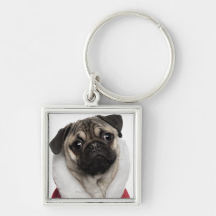 Pugpuppy (6 maanden oud) met kerstmis sleutelhanger