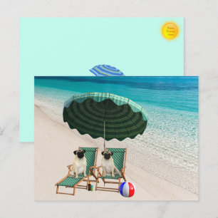 Pugs aan het Strand Ansichtkaart Feestdagenkaart