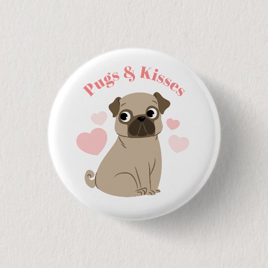 "Pugs and Kisses" Ronde Button 3,2 Cm (Voorkant)