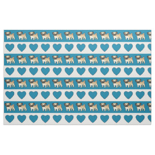 Pugs en harten - Blauw Stof