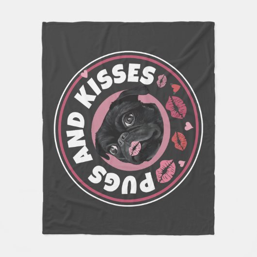 Pugs en Kisses | Cute Pun | Pug Lovers Fleece Deken (Voorkant)