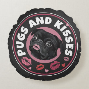 Pugs en Kisses Cute Pun Pug Lovers Rond Kussen
