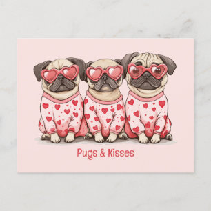 Pugs en kusjes Valentijnsdag Pug Dogs Feestdagenkaart