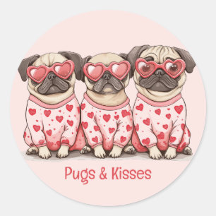 Pugs en kusjes Valentijnsdag Pug Dogs Ronde Sticker