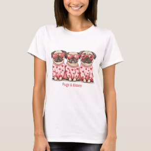 Pugs en Kusjes Valentijnsdag Pug Honden T-shirt