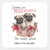PUGS EN KUSSEN GRAPPIGE VROLIJKE KERSTMIS AANGEPAS VIERKANTE STICKER (Voorkant)