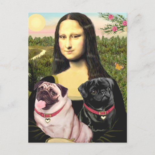 Pugs (Fawn + Blk) - Mona Lisa Briefkaart (Voorkant)
