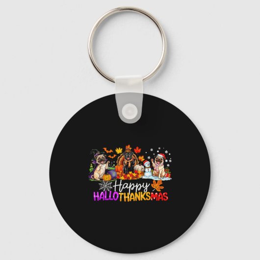 Pugs Hallothanksmas Hondenliefhebbers Grappige Ker Sleutelhanger (Voorkant)