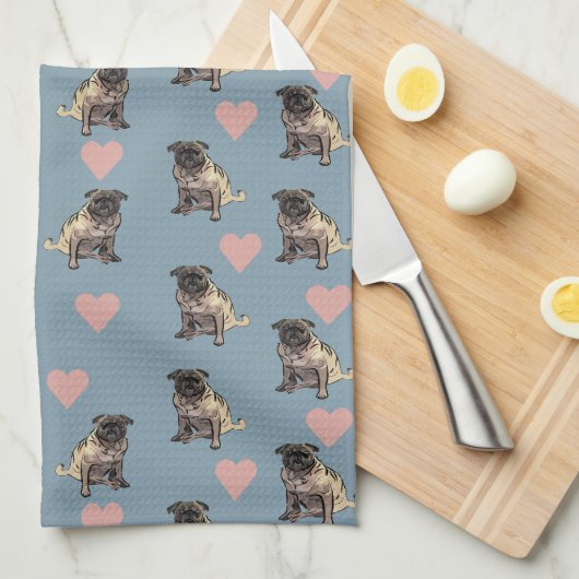 Pugs & hearts theedoek (Quarter Fold)