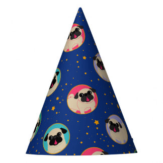 Pugs in de Petten van de Stars Pattern Partij Feesthoedjes