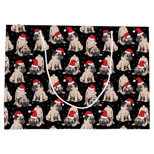 Pugs in Santa Hats Kerstmispatroon Groot Cadeauzakje (Achterkant)