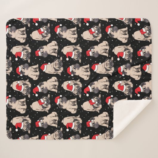 Pugs in Santa Hats Kerstmispatroon Sherpa Deken (Voorkant (horizontaal))