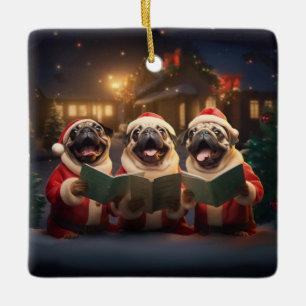 Pugs Kerst Caroling Feestelijke Vakantie Keramisch Ornament