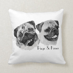 "Pugs & Kisses" Drijg kussen. Kussen