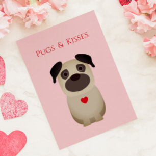 Pugs & Kisses, Pug Dog Valentijn, Valentijnsdag Notitiekaartje