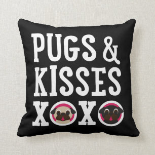 Pugs & Kisses XOXO Black Square Pug Pillow Kussen