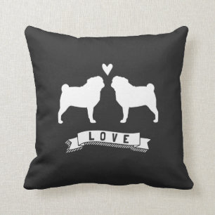 Pugs Love - Dog Silhouettes with Heart Kussen