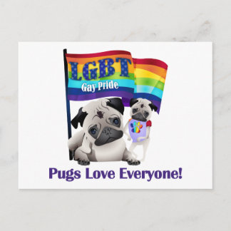 Pugs Love Iedereen Gay Pride Pugs with Flag Briefkaart