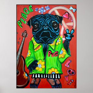 Pugs Love Peace Poster