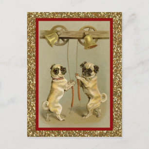  pugs luiden nieuwe jaarklokken feestdagenkaart
