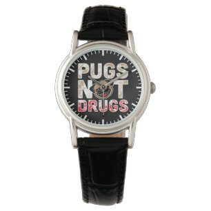 Pugs not Drugs - Cute, Funny, Novelty Dog Cartoon Horloge
