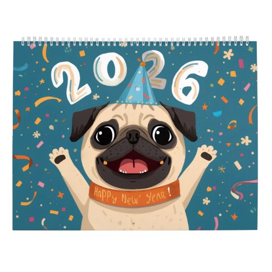 “Pugs of Joy: A 2026 Calendar” Cute Pug Calendar Kalender (Achterkant)