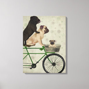 Pugs op fiets canvas afdruk