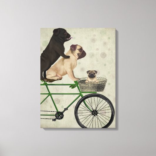 Pugs op fiets canvas afdruk (Voorkant)