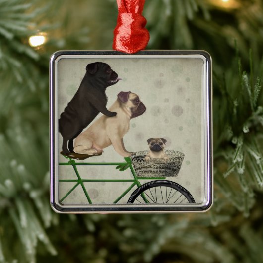 Pugs op fiets metalen ornament (Boom)