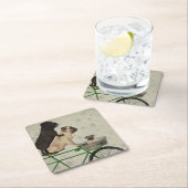 Pugs op fiets vierkante kartonnen onderzetter (Insitu)