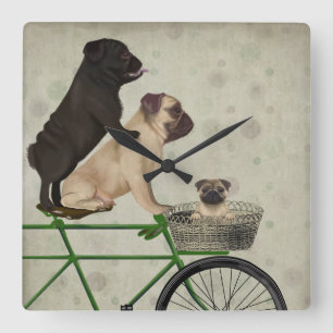 Pugs op fiets vierkante klok