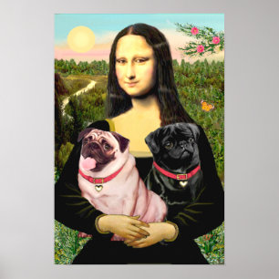 Pugs (Reebruin + Zwart) - Mona Lisa Poster