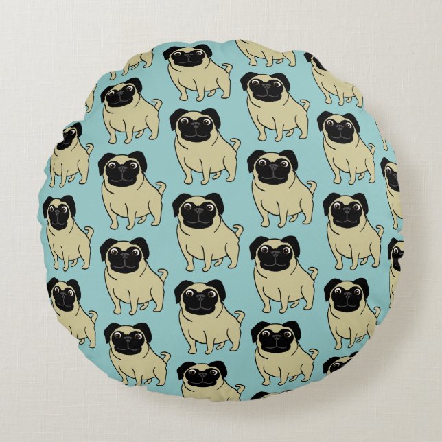 Pugs Rond Kussen (Voorkant)