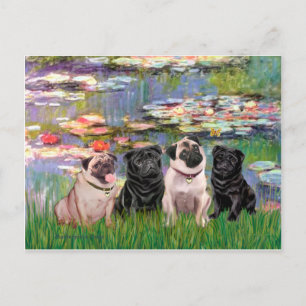 Pugs (Vier) - Lilies2 Briefkaart