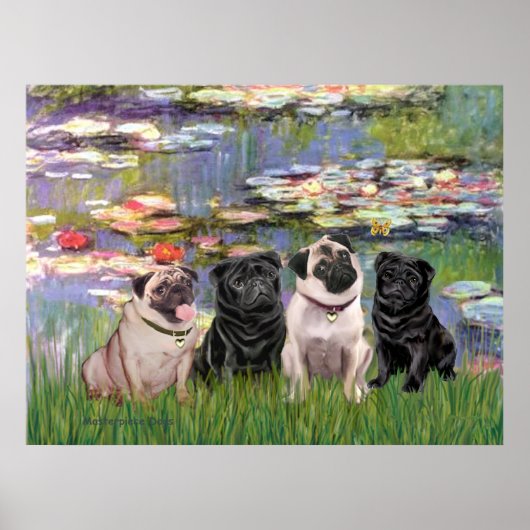 Pugs (Vier) - Lilies2 Poster (Voorkant)