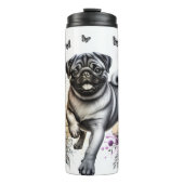 Pug's Whimsical Floral Frolic Thermosbeker (Voorkant)