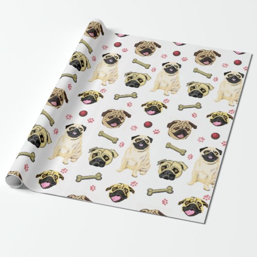 Pugs Witte Cadeauverpakking Cadeaupapier (Uitgerold)