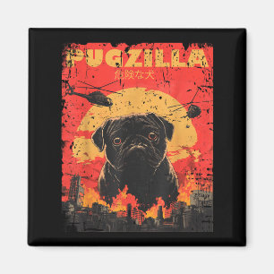 Pugzilla T-shirt ontwerp voor Pug-eigenaar Retro V Magneet