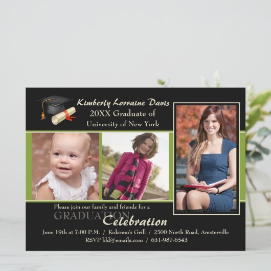 Puis et maintenant invitation verte d'obtention du (Debout devant)