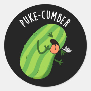 Puke-cumber Grappige Komkommer Pun Donker BG Ronde Sticker