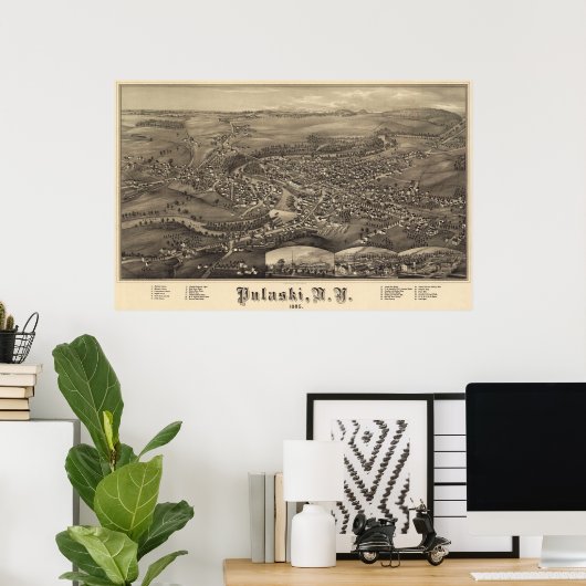 Pulaski, New York Oiseau vue 1885 Poster (Bureau à domicile)
