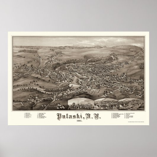 Pulaski, NY Panoramic Map - 1885 Poster (Voorkant)