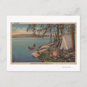 Pulaski, NY Uitzicht Canoe, Camping, Tent, Lake Briefkaart