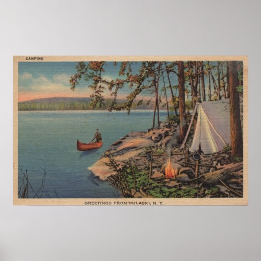 Pulaski, NY Uitzicht Canoe, Camping, Tent, Lake Poster (Voorkant)