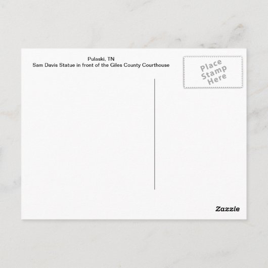 Pulaski, TN Sam Davis Statue Carte postale (Dos)