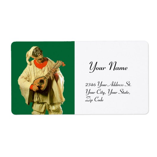 PULCINELLA MET MANDOLIN groen wit Etiket (Voorkant)