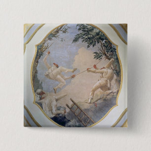 Pulcinella on a Swing, 1797 (fresco) Vierkante Button 5,1 Cm