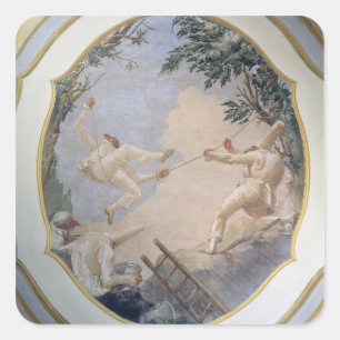 Pulcinella on a Swing, 1797 (fresco) Vierkante Sticker