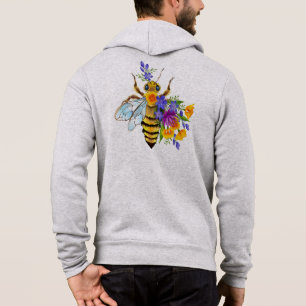 Pull À Capuche Abeille à fleurs avec plantes sauvages
