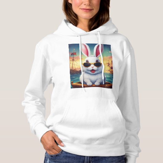 Pull À Capuche "Adorablement Awkward : Le lapin blanc espiègle av (Devant)